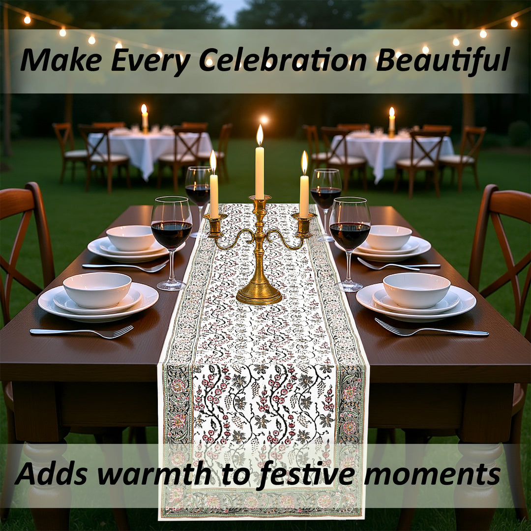 Coral Pink & Hunter Green Table Runner
