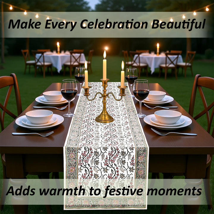 Coral Pink & Hunter Green Table Runner