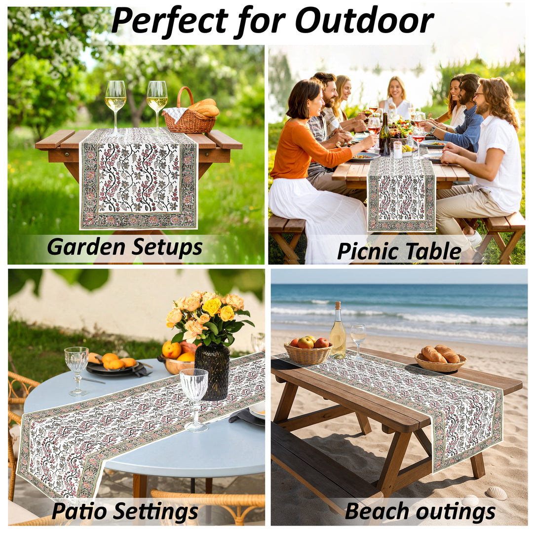 Coral Pink & Hunter Green Table Runner