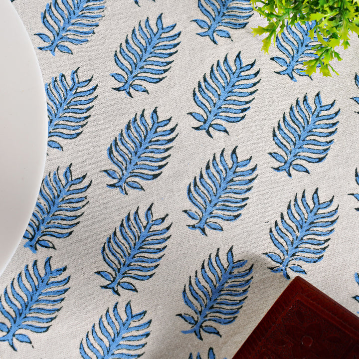 Blue Leaf Print Hand Block Print Cotton Round Tablecloth