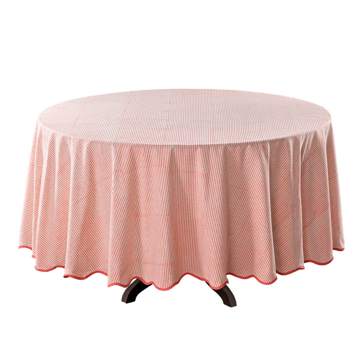 Pink Stripes, Pink Scallop Piping Round Tablecloth