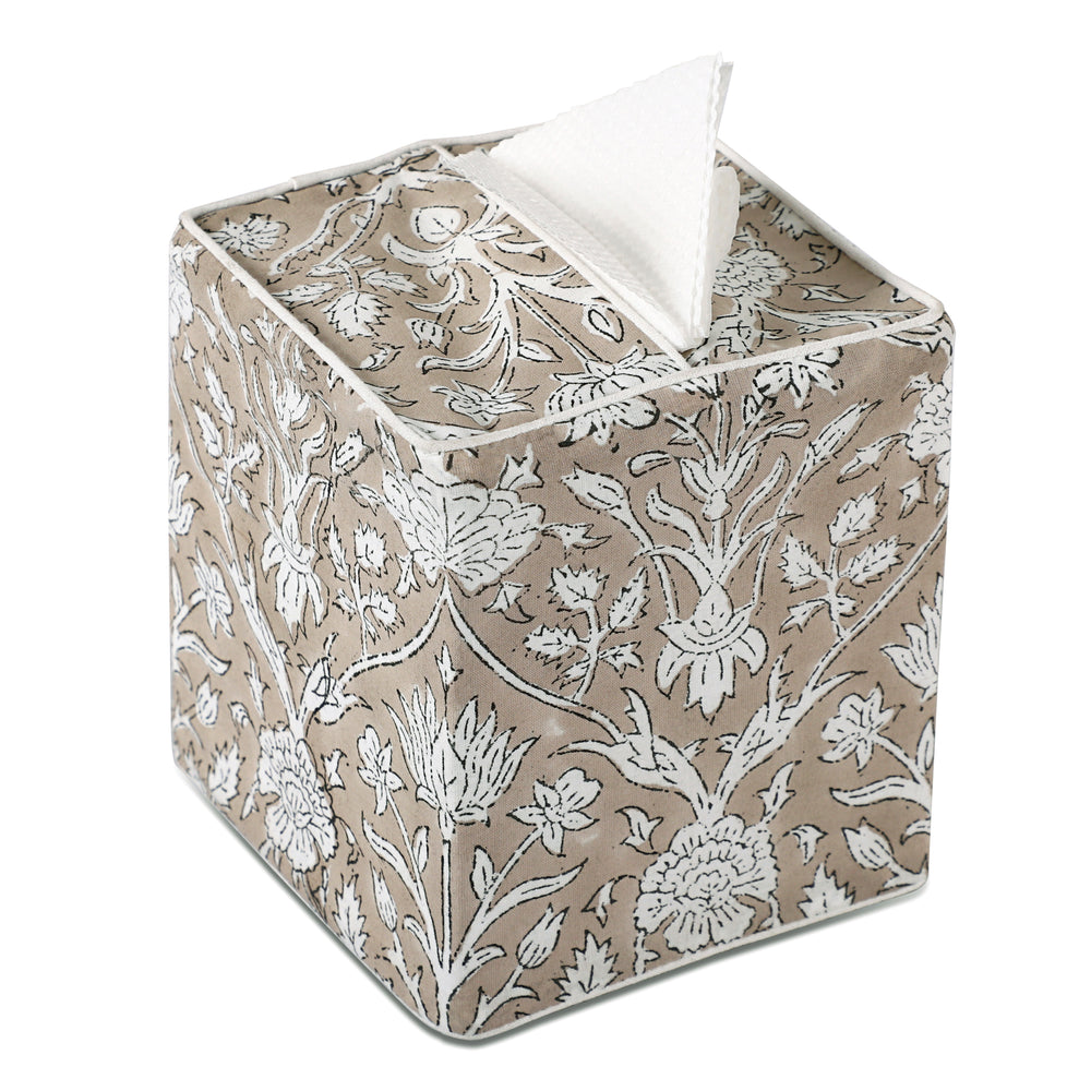 handblock printed taupe color tissue box cover Product Image 1