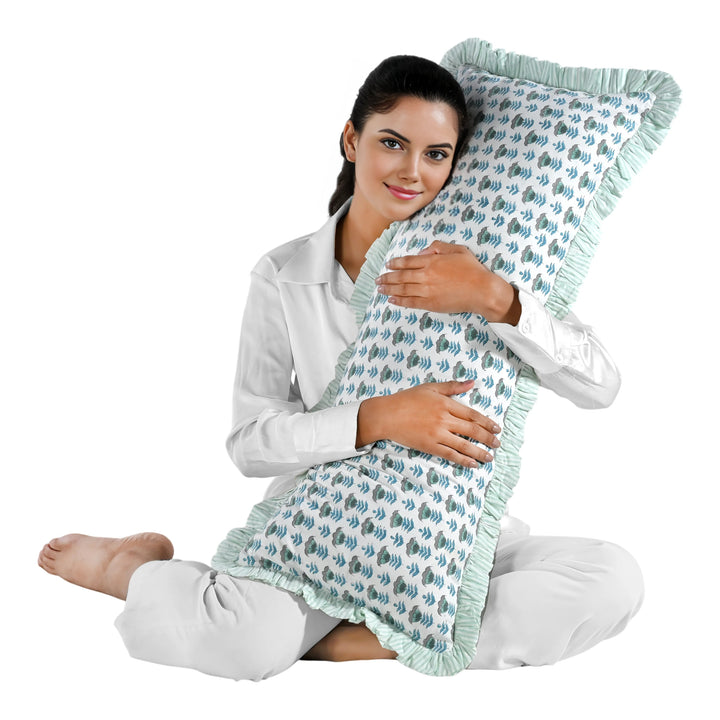 Aquamarine Blue Ruffle 14x36 Inches Long Lumbar Pillow Cover