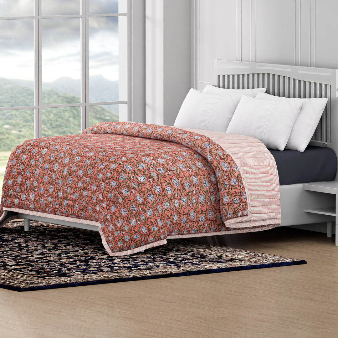Dark Salmon Pink Cotton Quilt