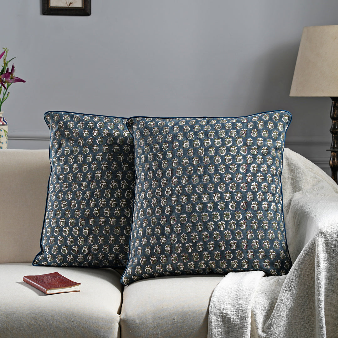 Peacock Blue Piping Throw Pillow Cover