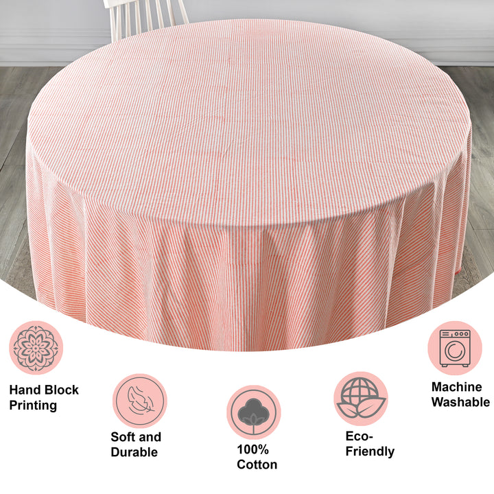 Pink Stripes, Pink Scallop Piping Round Tablecloth