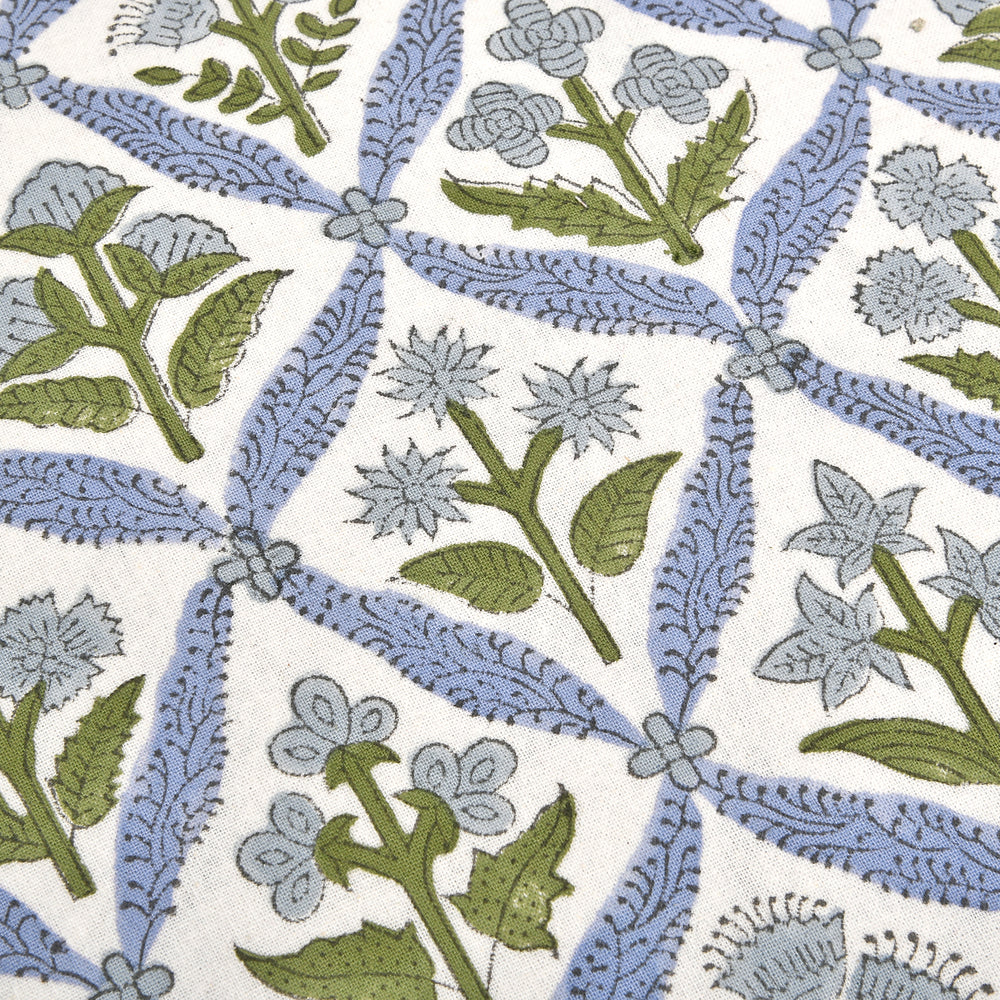 Hand-Block Printed Light Steel Blue Ruffle 14x36 Lumbar Pillow Cover Product Image 2