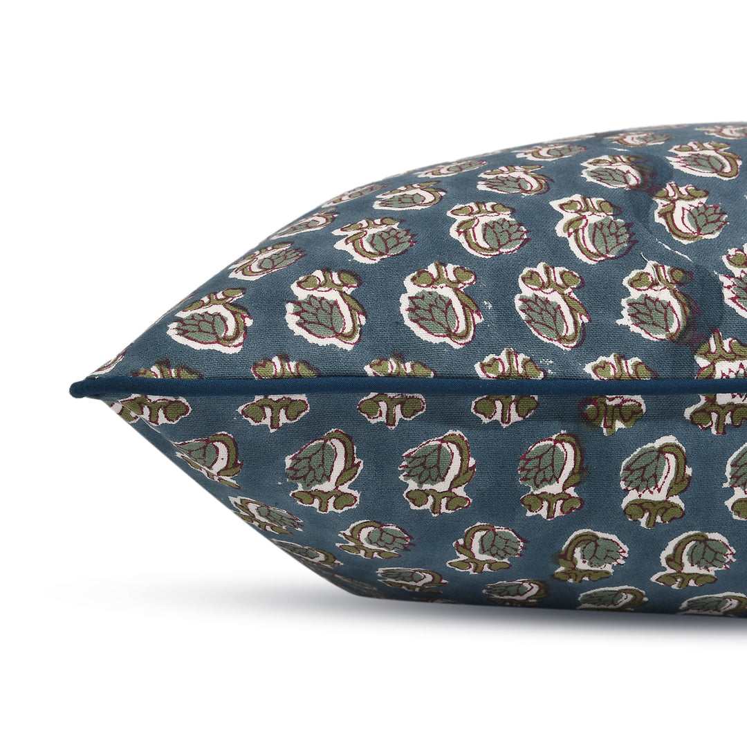 Peacock Blue Piping Throw Pillow Cover