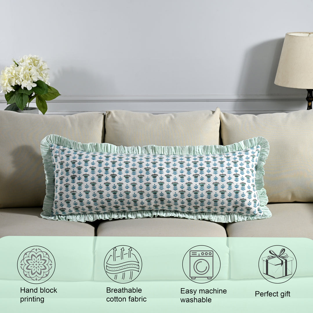 Aquamarine Blue Ruffle 14x36 Inches Long Lumbar Pillow Cover