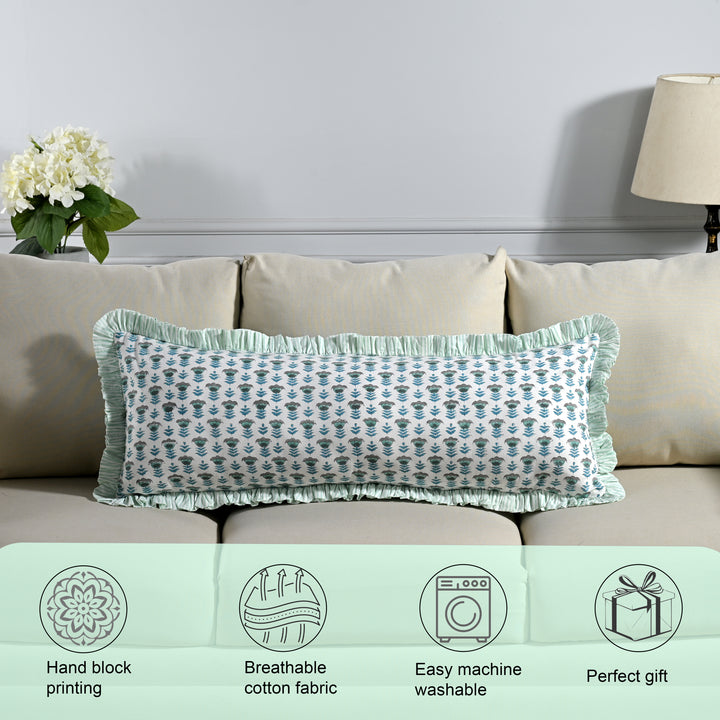 Aquamarine Blue Ruffle 14x36 Inches Long Lumbar Pillow Cover
