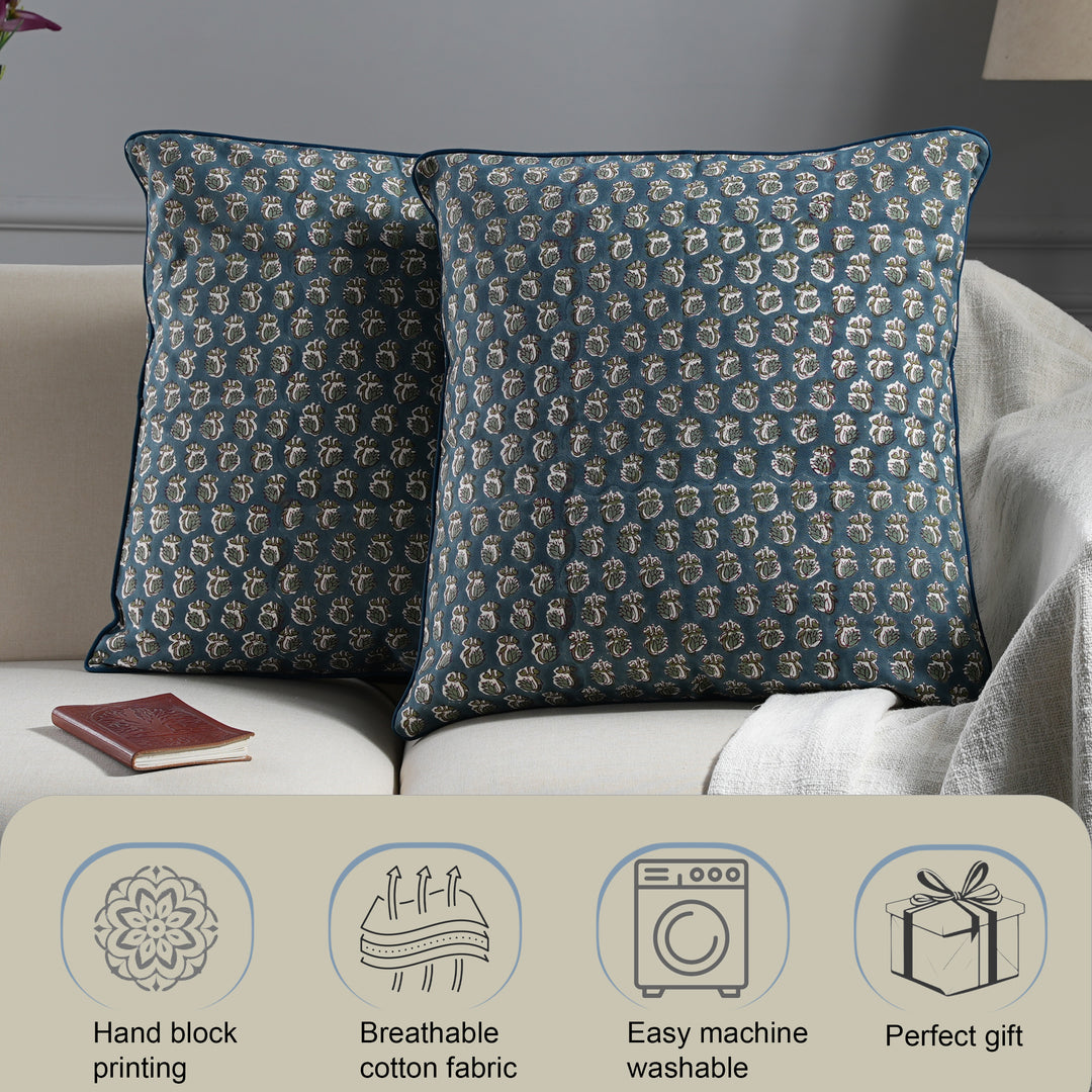Peacock Blue Piping Throw Pillow Cover