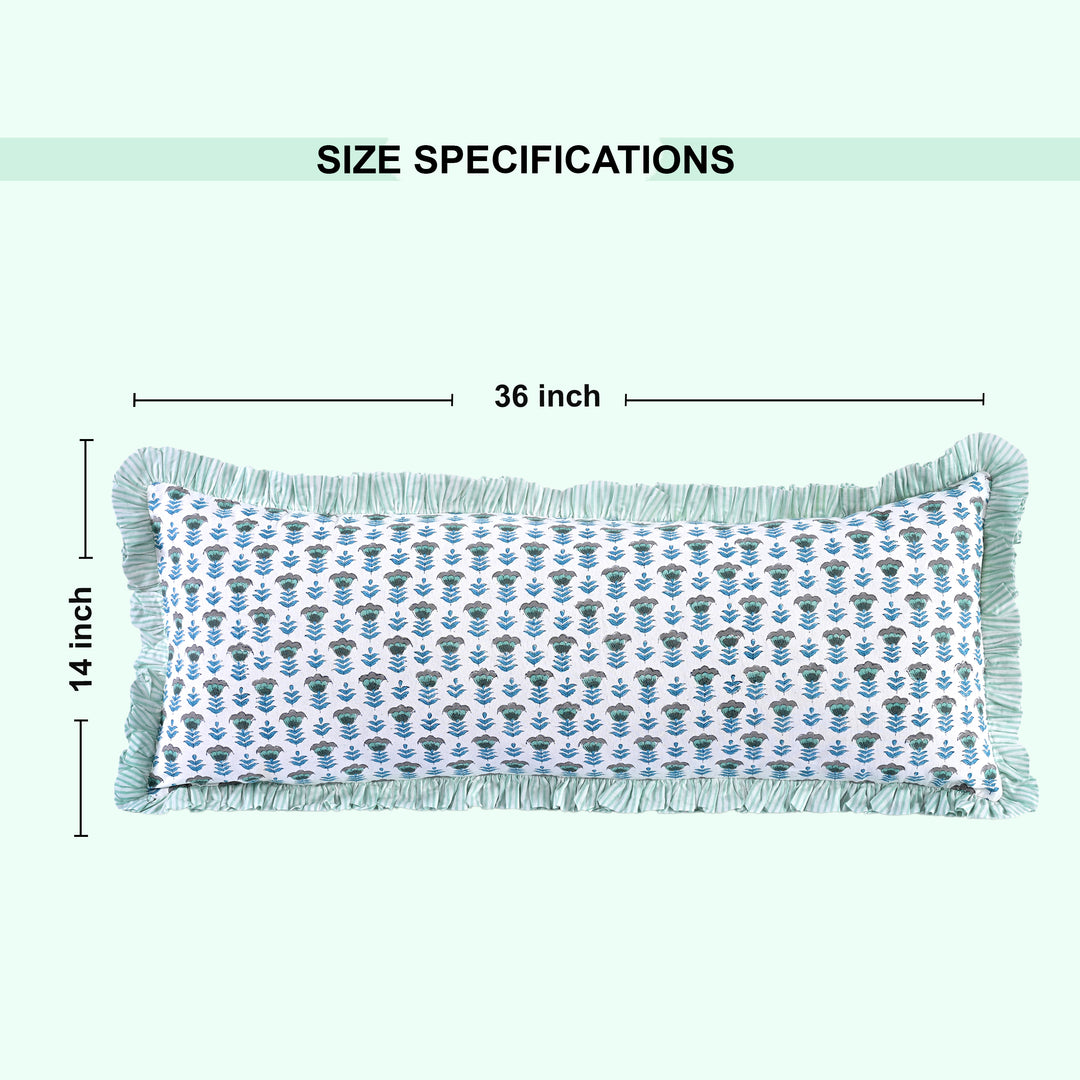 Aquamarine Blue Ruffle 14x36 Inches Long Lumbar Pillow Cover