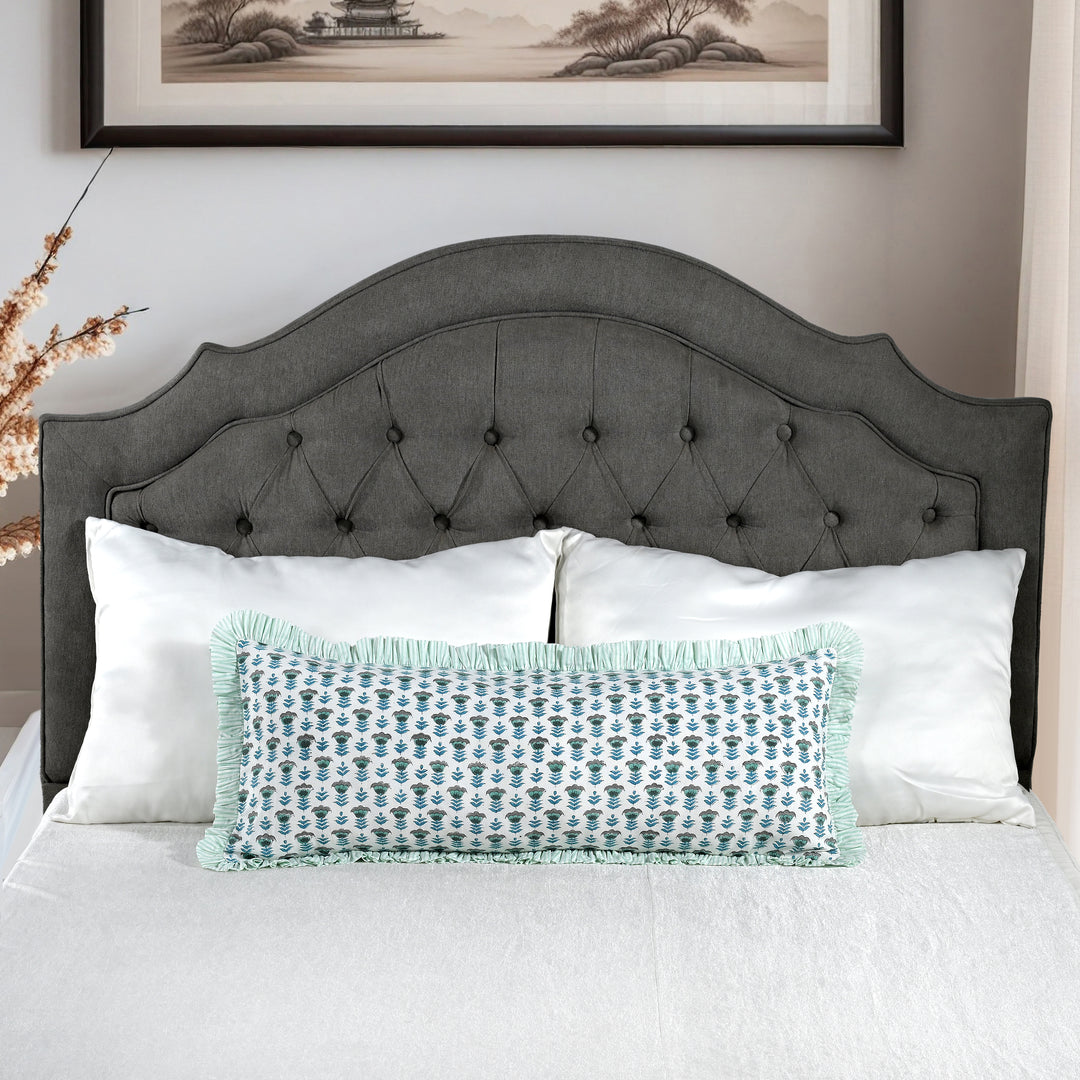 Aquamarine Blue Ruffle 14x36 Inches Long Lumbar Pillow Cover