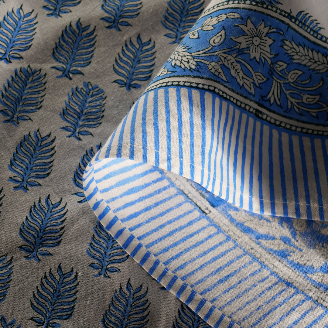 Blue Leaf Print Hand Block Print Cotton Round Tablecloth