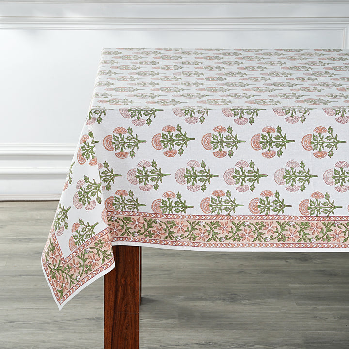 Hand Block Printed Mughal Buta Peach Color Printed Tablecloth Image 2