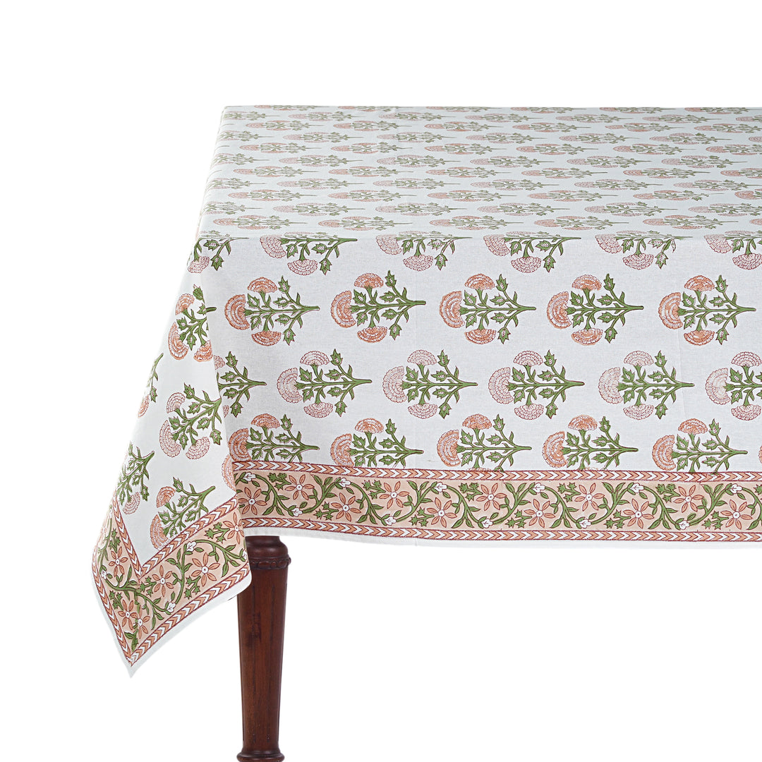 Hand Block Printed Mughal Buta Peach Color Printed Tablecloth Image  3