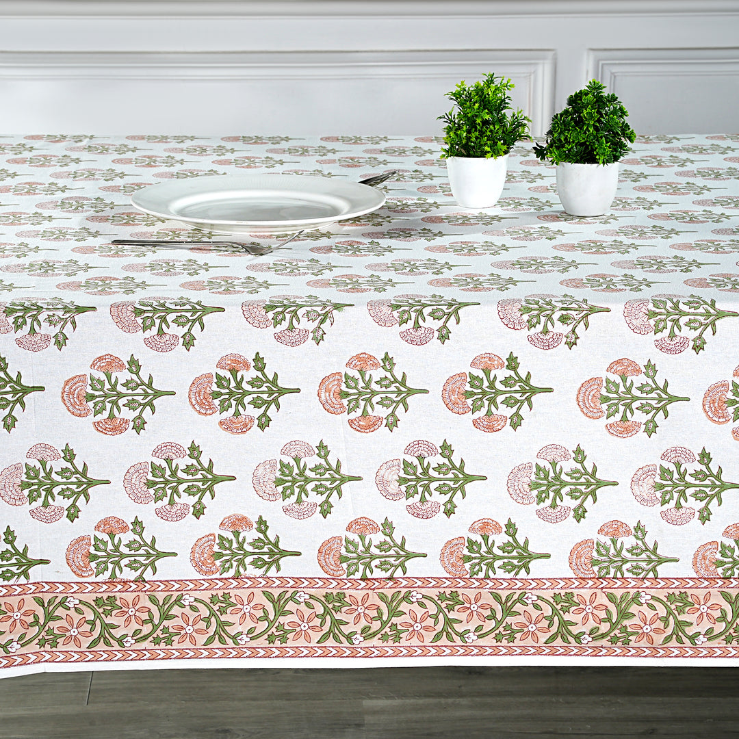 Hand Block Printed Mughal Buta Peach Color Printed Tablecloth Image 4