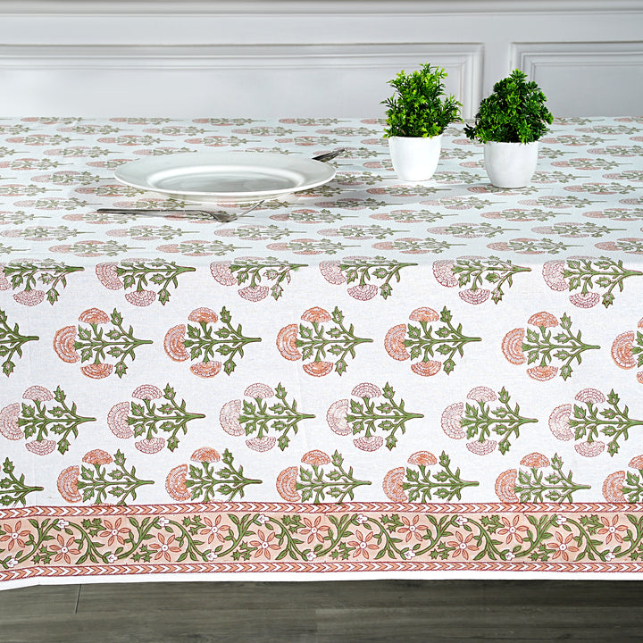 Hand Block Printed Mughal Buta Peach Color Printed Tablecloth Image 4