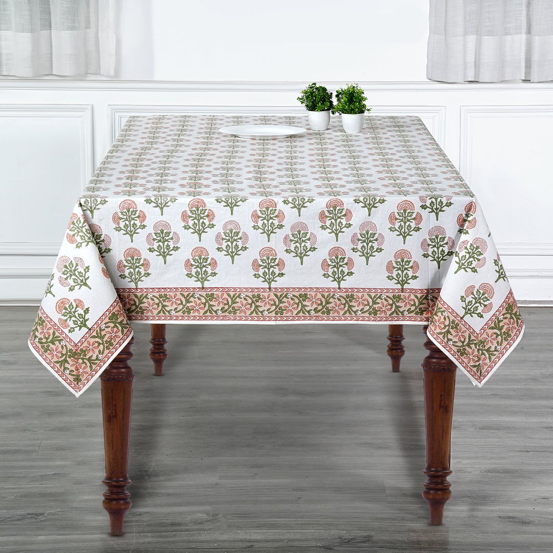 Hand Block Printed Mughal Buta Peach Color Printed Tablecloth Image 5