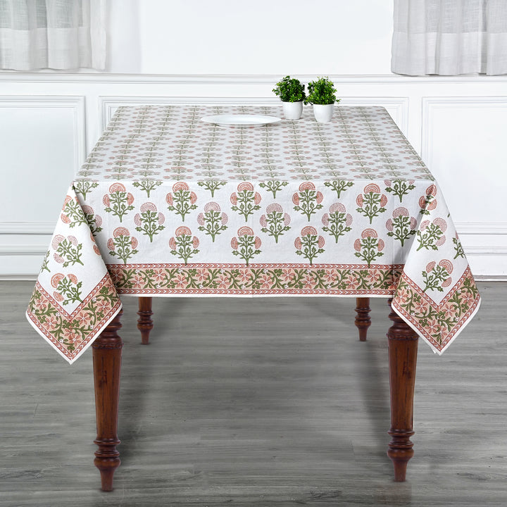 Hand Block Printed Mughal Buta Peach Color Printed Tablecloth Image 5
