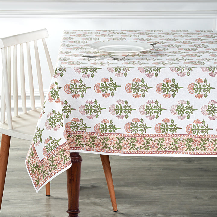 Hand Block Printed Mughal Buta Peach Color Printed Tablecloth Image 6