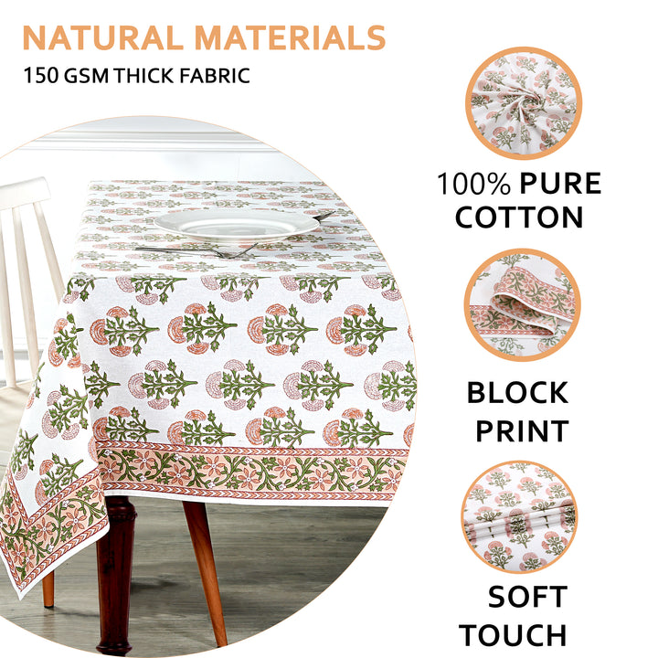 Hand Block Printed Mughal Buta Peach Color Printed Tablecloth Image  7