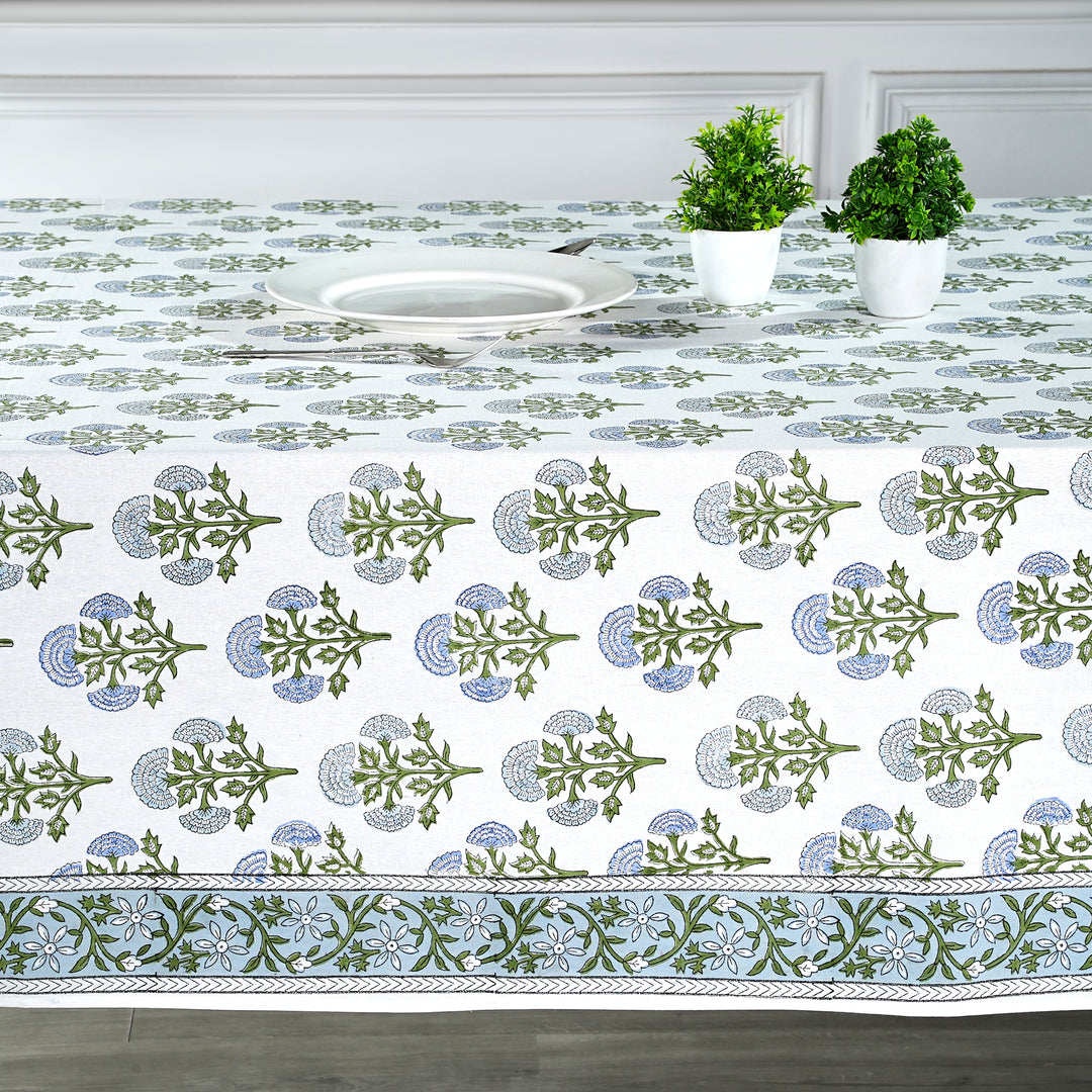 Hand Block Printed Mughal Buta Blue Color Tablecloth Product Image 4