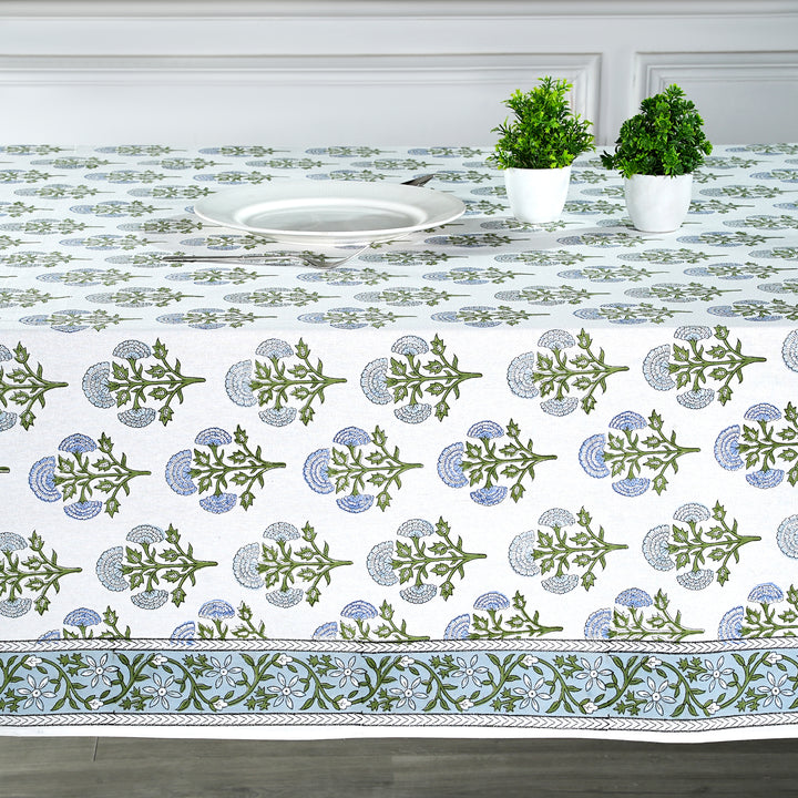Hand Block Printed Mughal Buta Blue Color Tablecloth Product Image 4
