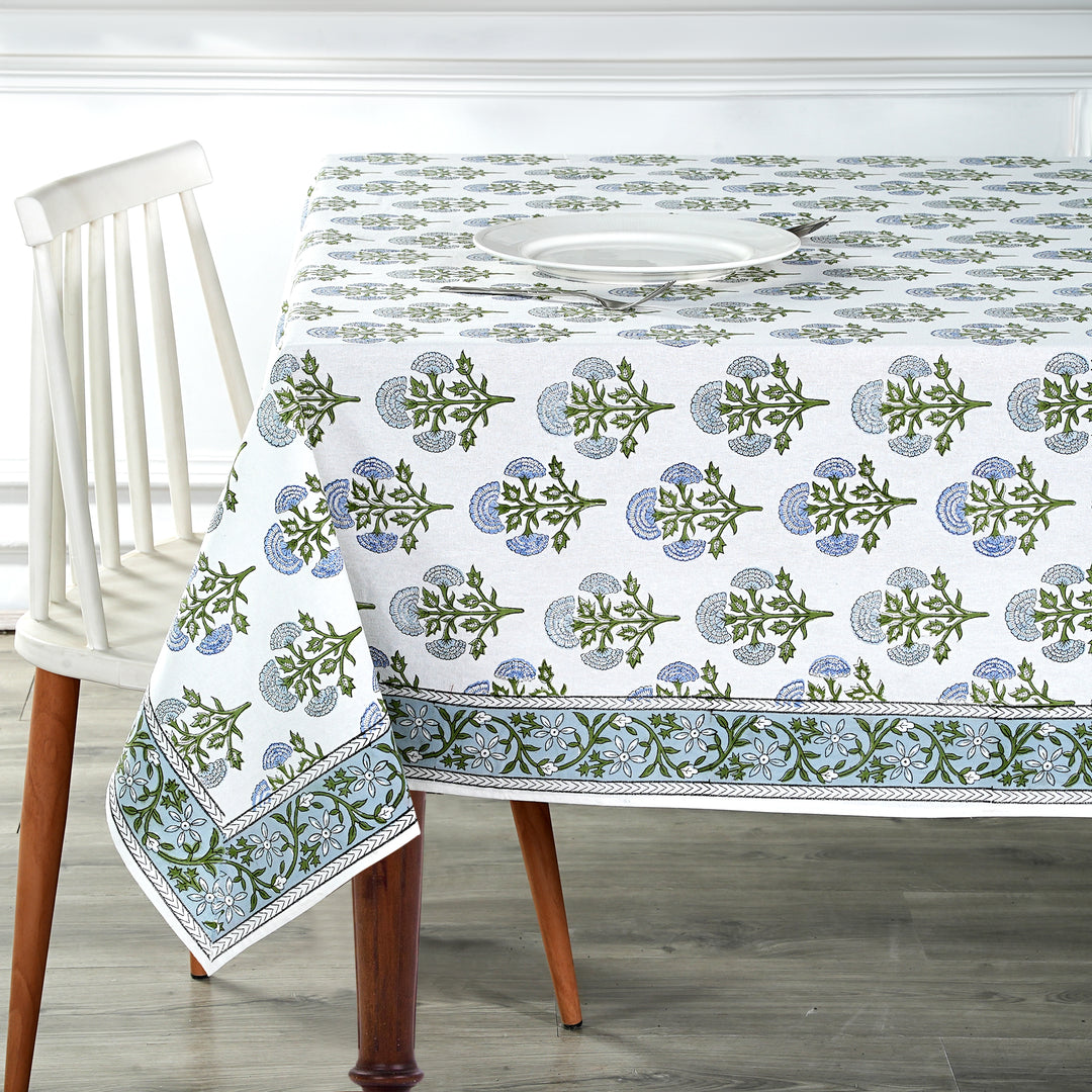 Hand Block Printed Mughal Buta Blue Color Tablecloth Product Image 6