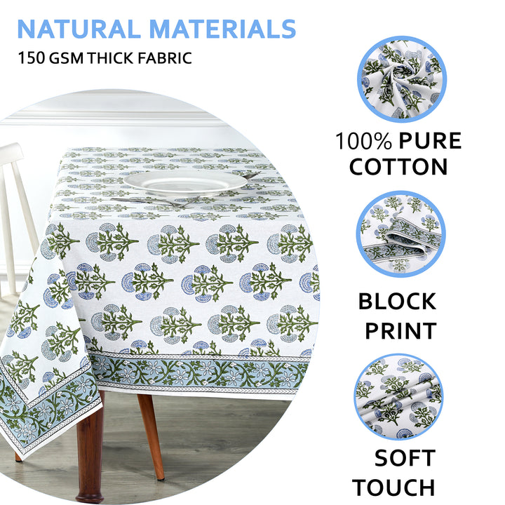 Hand Block Printed Mughal Buta Blue Color Tablecloth Product Image 7