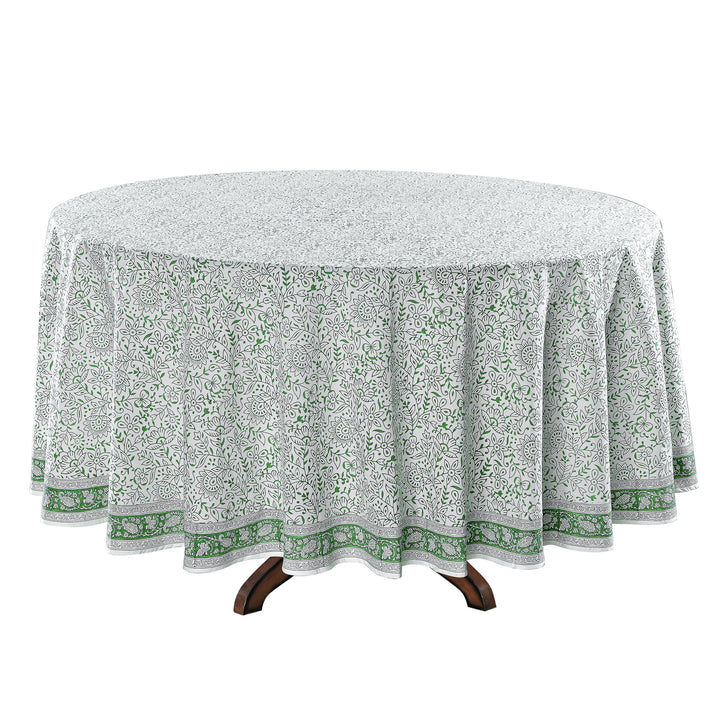 Sage Green Jaal Indian Hand-Block Floral Printed Tablecloth