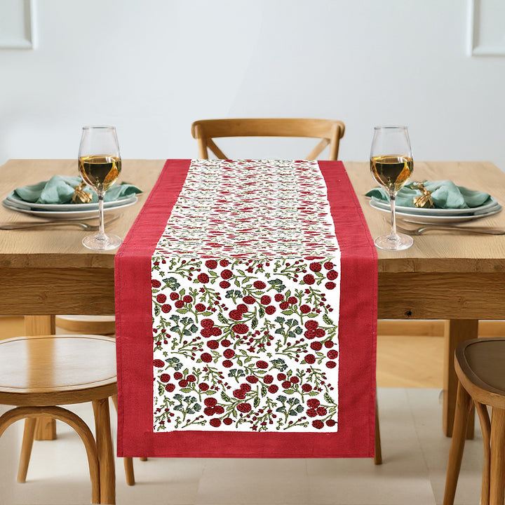 Garnet Red & Cherry Print Table Runner
