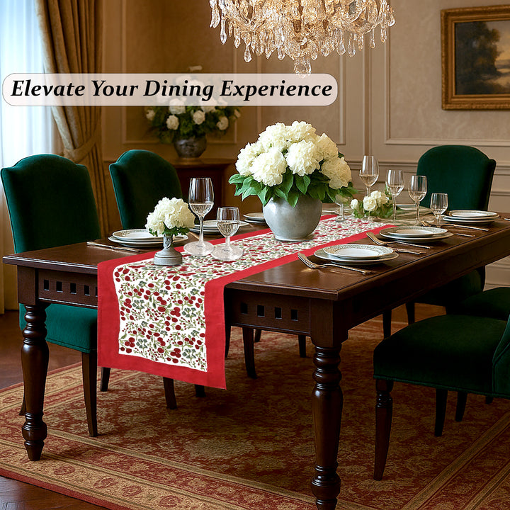 Garnet Red & Cherry Print Table Runner