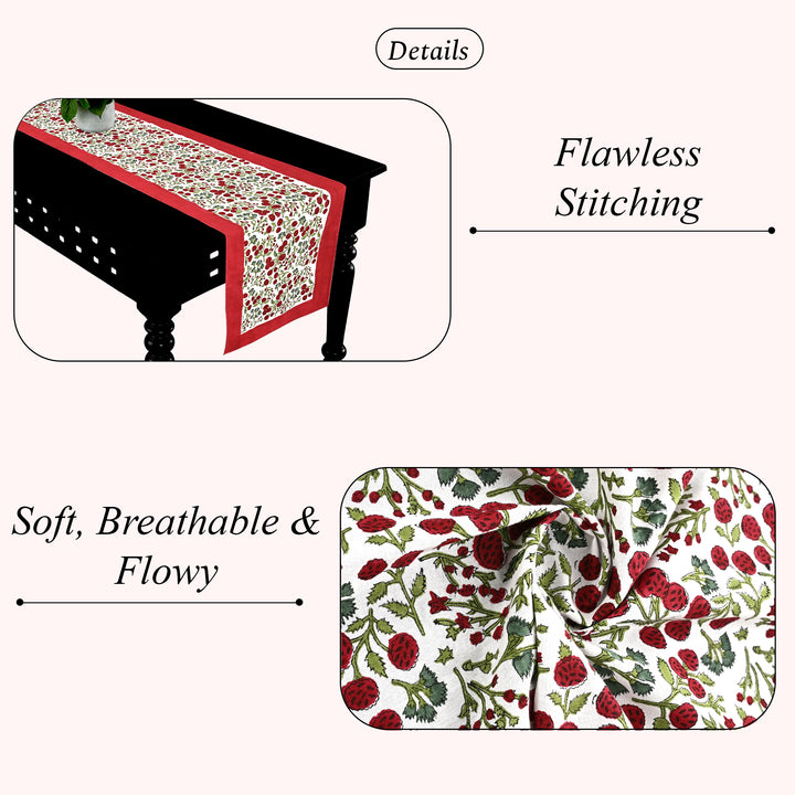 Garnet Red & Cherry Print Table Runner