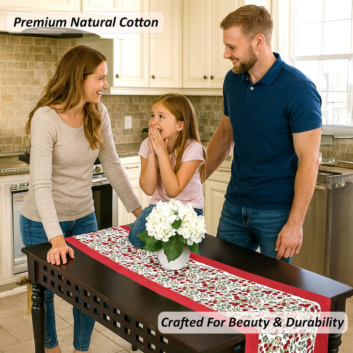 Garnet Red & Cherry Print Table Runner