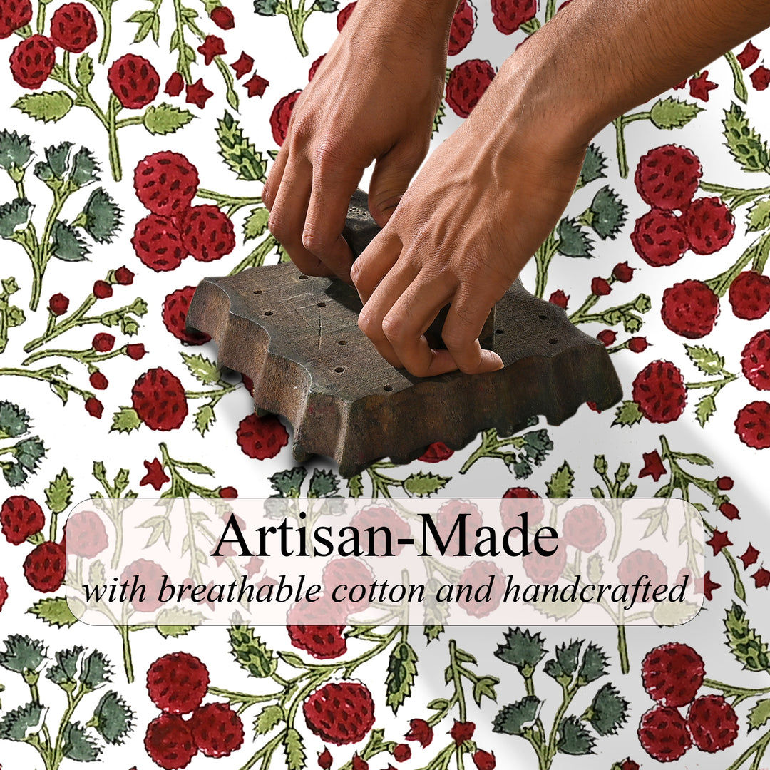 Garnet Red & Cherry Print Table Runner