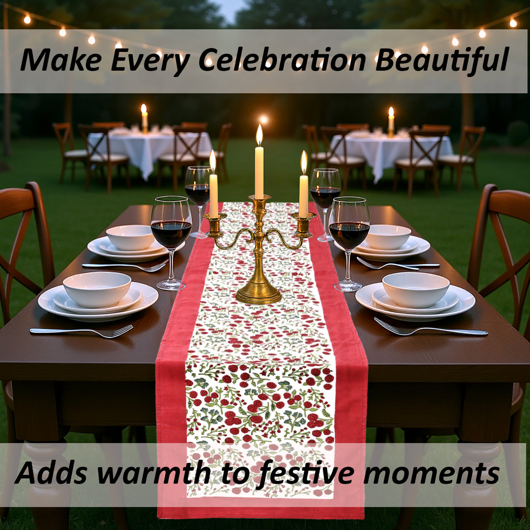 Garnet Red & Cherry Print Table Runner