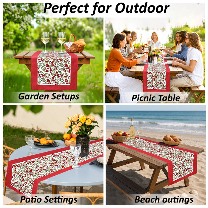 Garnet Red & Cherry Print Table Runner