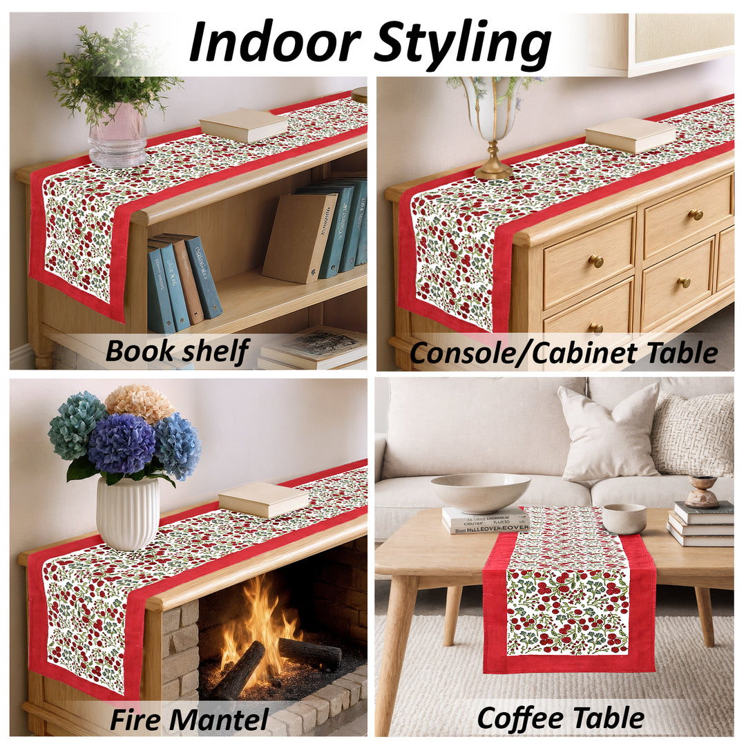 Garnet Red & Cherry Print Table Runner