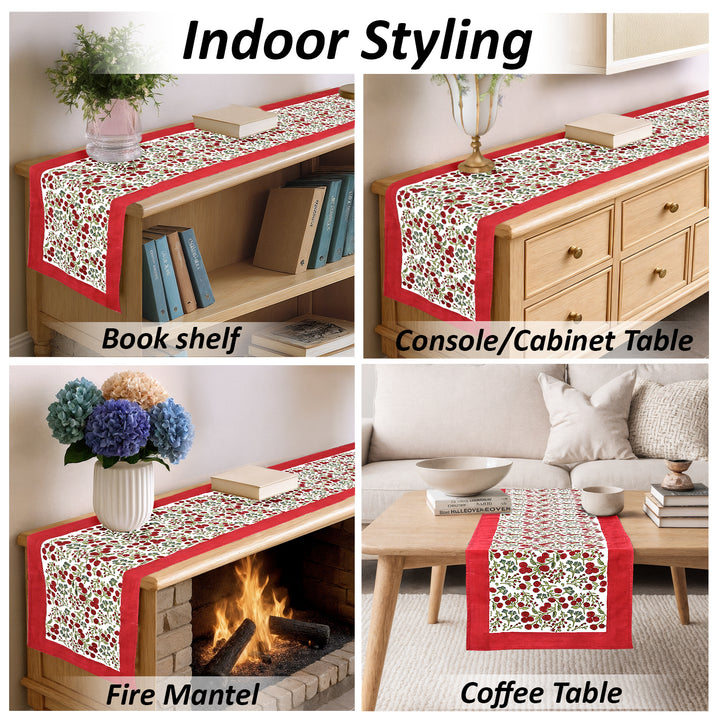 Garnet Red & Cherry Print Table Runner