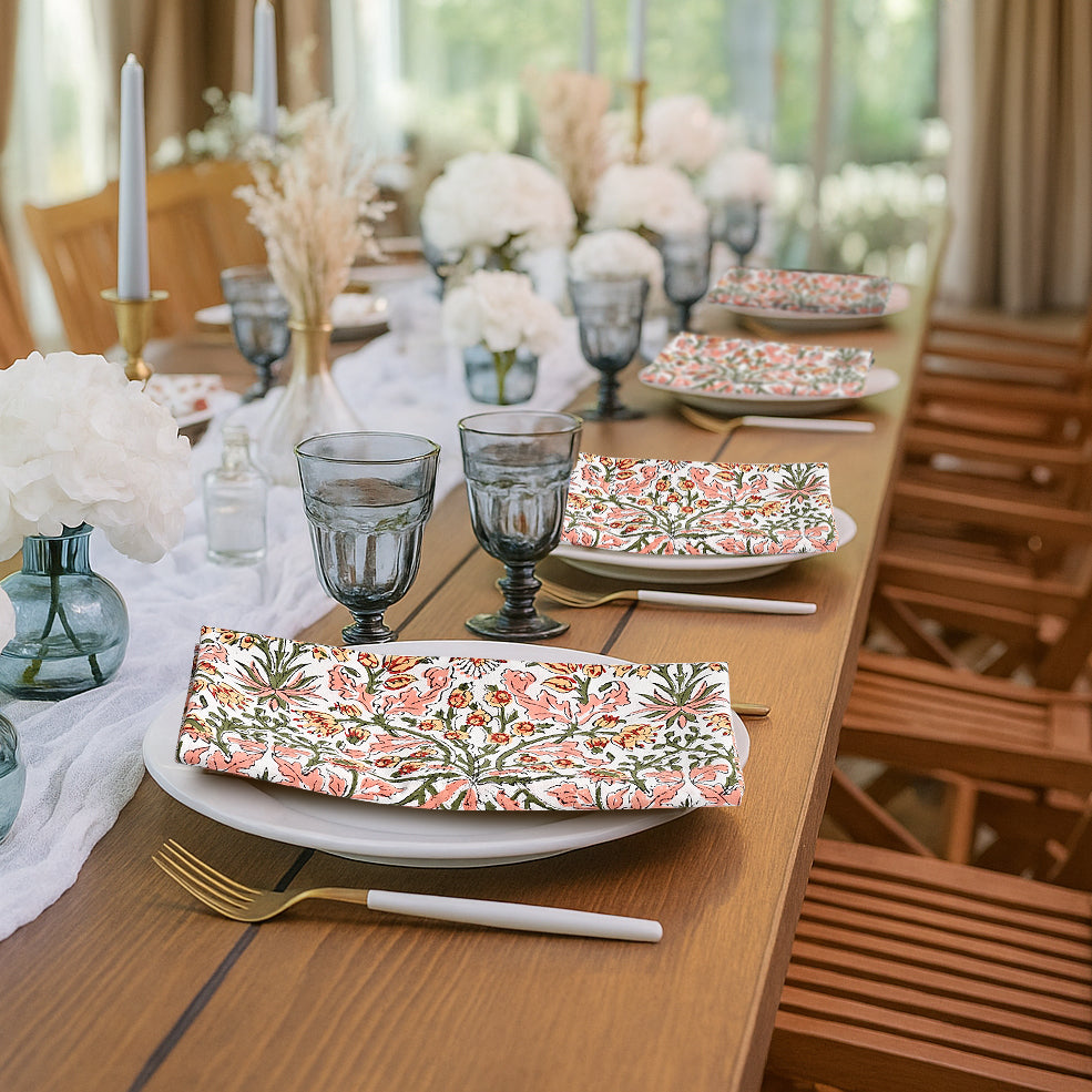 Sassy & Salmon Pink Floral Border Napkins