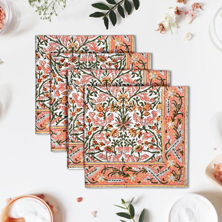 Sassy & Salmon Pink Floral Border Napkins