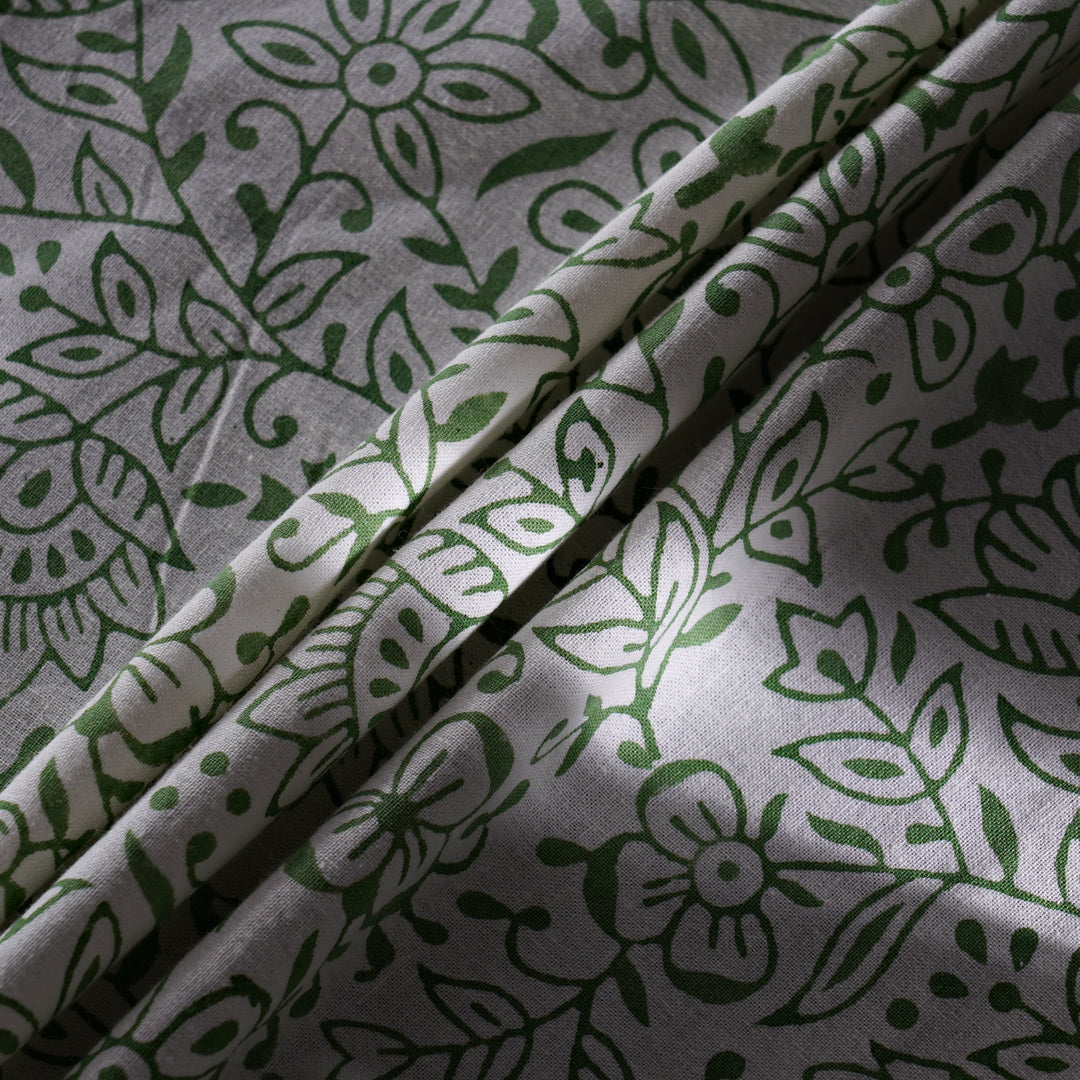 Sage Green Jaal Indian Hand-Block Floral Printed Tablecloth