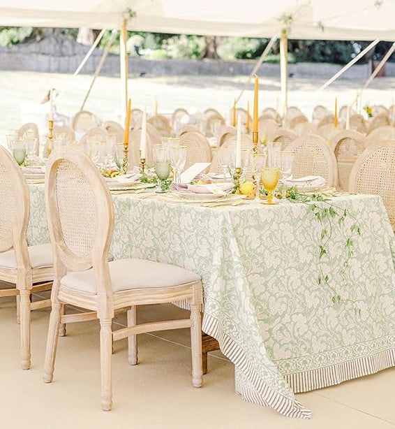 Fabricrush Sage Green and off White Table Cloth, Hand Block Print Table Cloth, Block Print Cotton Table Cover, Dinning Table Cover, Thanks Giving Table