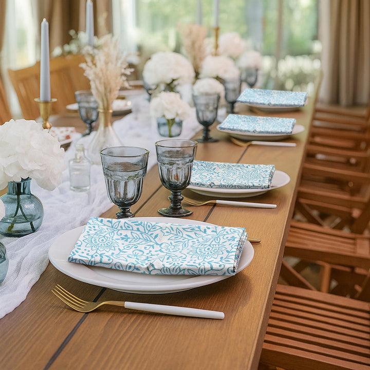 Turquoise Cotton Border Napkins, Size 20x20"