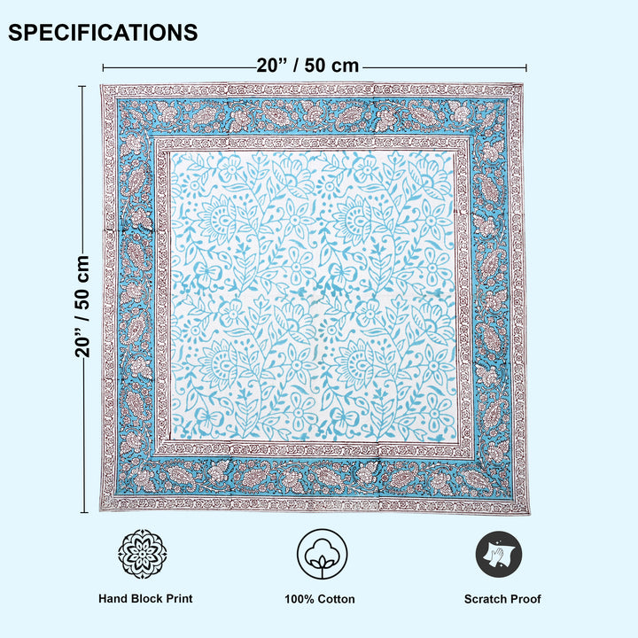 Turquoise Cotton Border Napkins, Size 20x20"