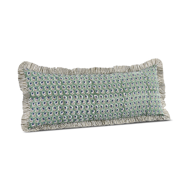 Basil Green Ruffle 14x36 Lumbar Pillow Cover