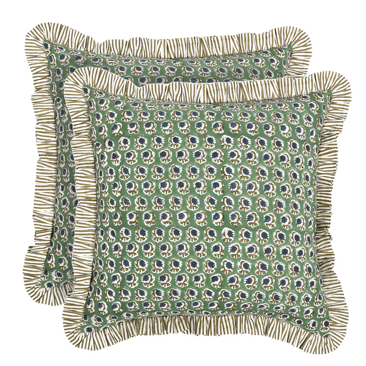 Basil Green Ruffle Throw Pillow Cover