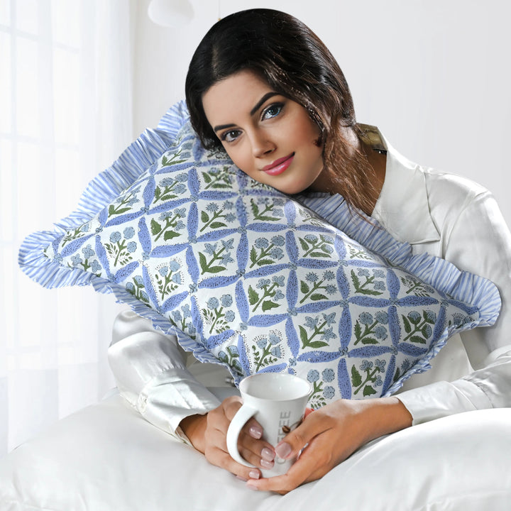 Light Steel Blue Ruffle 12x20 Lumbar Pillow Cover