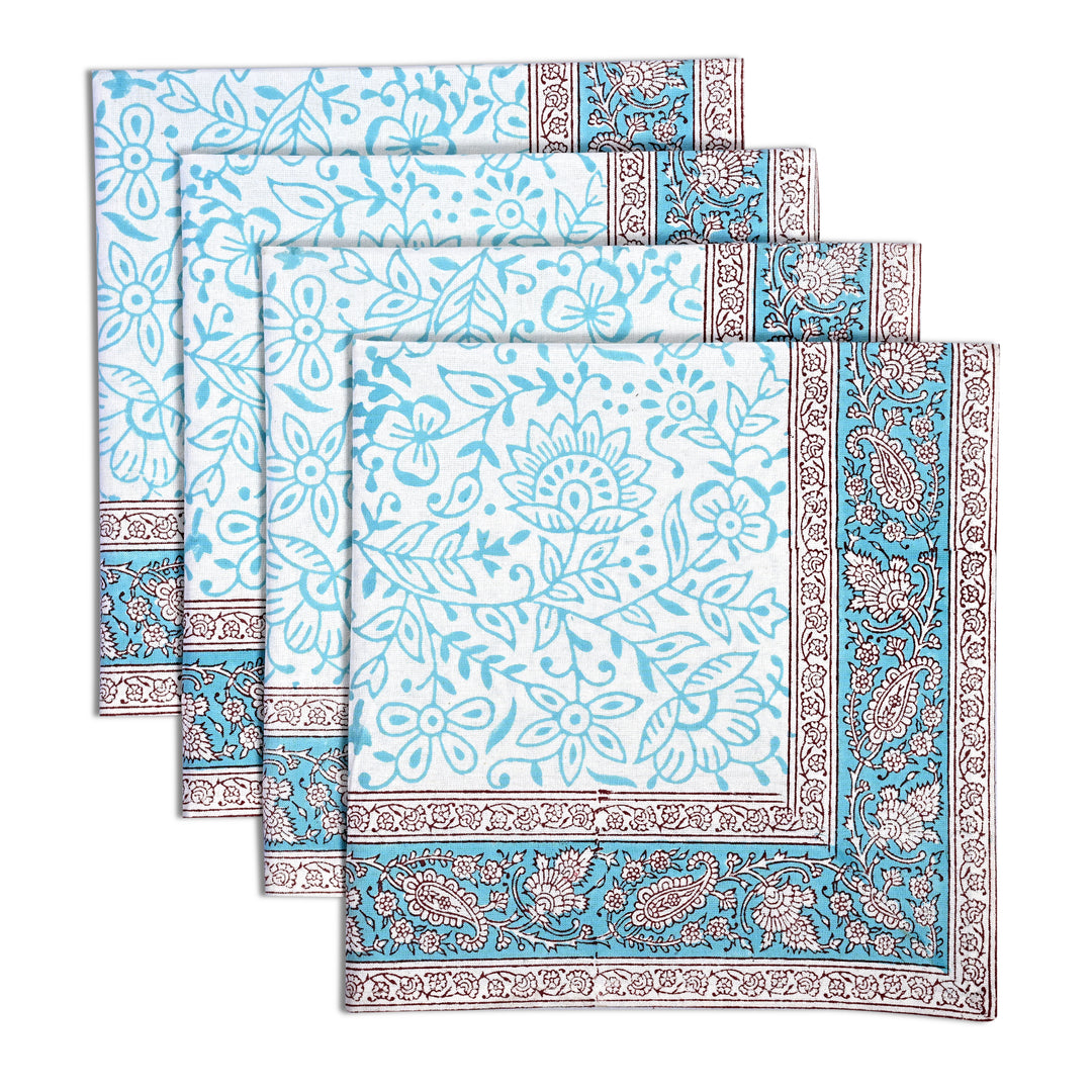 Turquoise Cotton Border Napkins, Size 20x20"